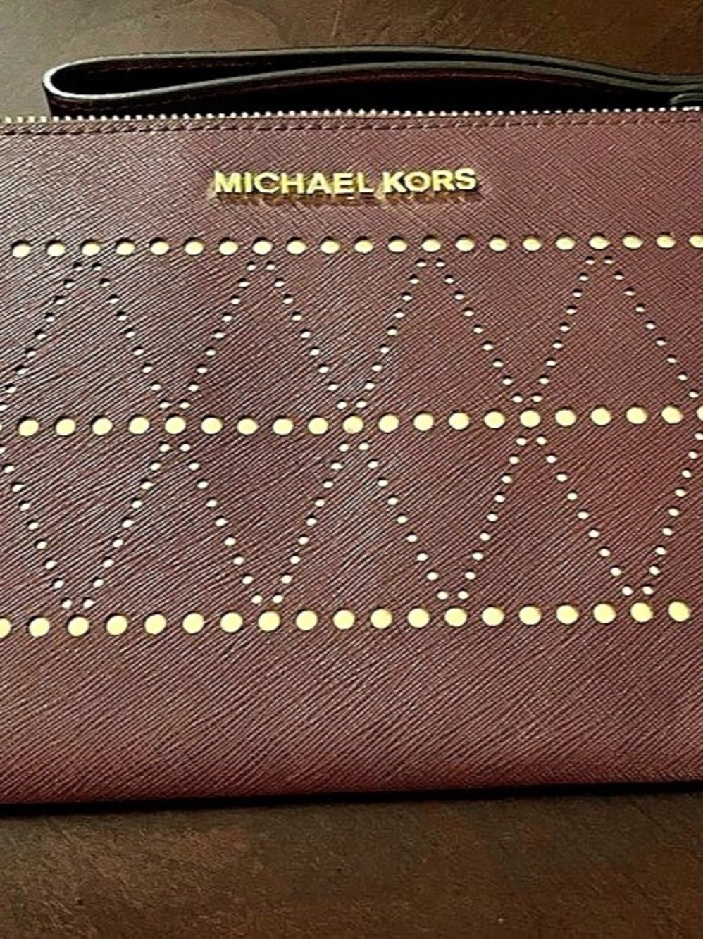 Michael Kors Jet Set Travel Burgundy/Plum Studded Wristlet Clutch